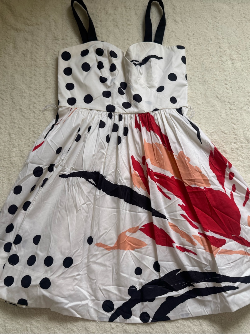 Diane Von Furstenberg White Polka Dot & Red Floral Mini Dress